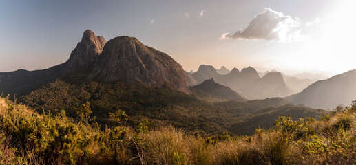 Beautiful view to big rocky peak and other mountains on the rainforest