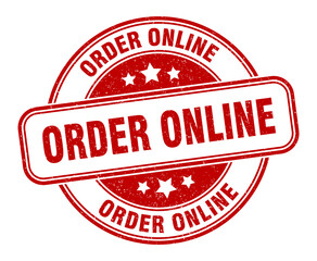 order online stamp. order online label. round grunge sign