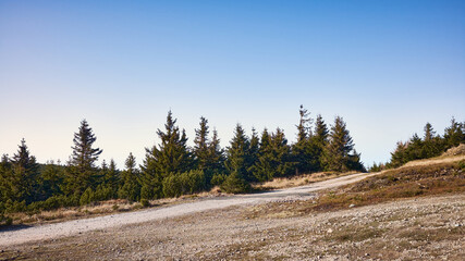 Panoramic view of Jizera Mountains at sunset. This mountain range is located on the border between the Czech Republic and Poland.