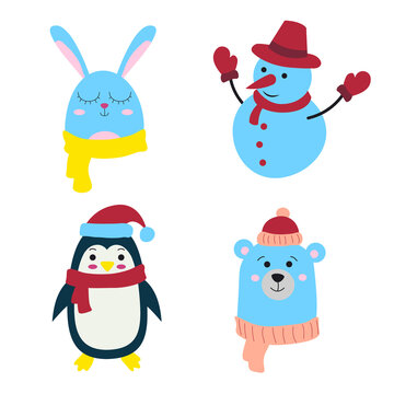 Christmas characters. Vector cartoon illustrations. Isolated on white.