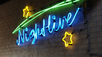 neon light sign nightlive with stars