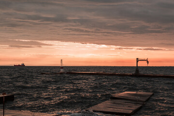Fototapeta na wymiar Sunset in Thessaloniki harbor, Greece.