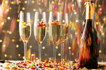 Flutes of Champagne with Confetti