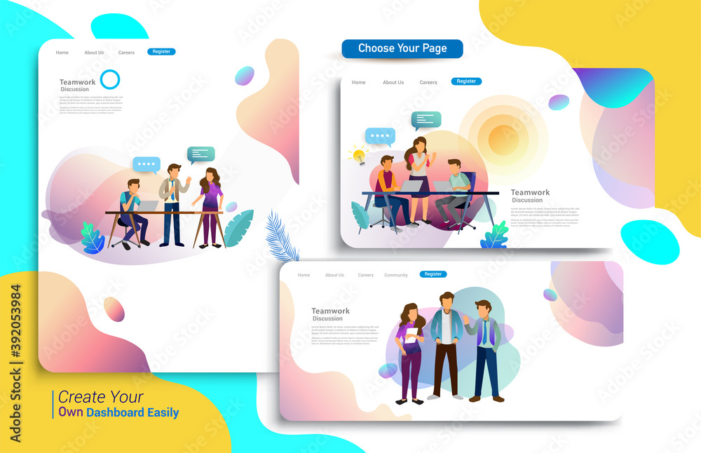 Wall mural set of landing page design templates, business strategy, analytics and brainstorming. modern vector 