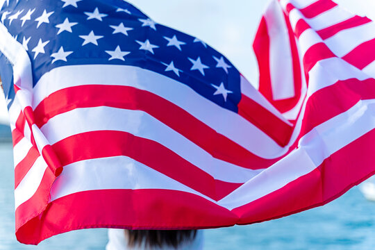 Closeup of ruffled American flag