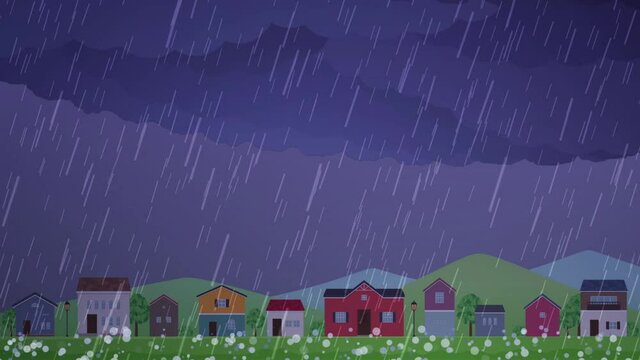 雷雨の街並みの風景_動画素材