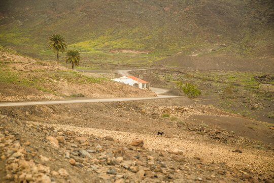 Small traditional house along side macadam road to Cofete beach, Fuerteventura.