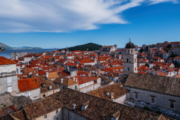 Fototapeta na wymiar Panorama Dubrovnik Old Town roofs. Europe, Croatia. September 2020
