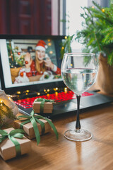 Christmas online holiday remote celebration X mas new year in lockdown coronavirus quarantine covid 19 new normal, social distance, remote communication, stay home vocation, Christmas party online