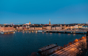 Fototapeta na wymiar Scenic panorama of the Old Town of Stockholm architecture pier. Gamla Stan.