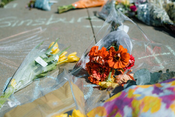 Flowers laid at the Supreme Court in honor of Justice Ginsburg