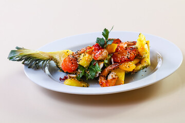 Pineapple with seafood