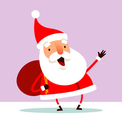 Santa Claus carrying a Christmas sack. Flat vector concept illustration.