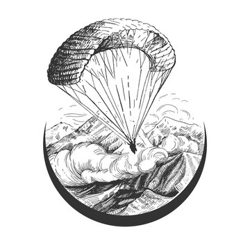 Skydiver flying with parachute