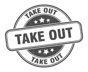 take out stamp. take out label. round grunge sign