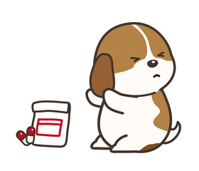 薬を飲むのを嫌がるビーグル犬