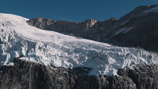 Aerial view of the Fellaria glacier in Chiesa in Valmalenco, Lombardy, Italy.