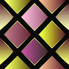 Seamless geometric pattern. Ornamental background. Multi-colored squares and golden lines