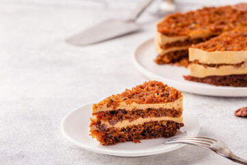 Vegan homemade carrot cake with pecans.