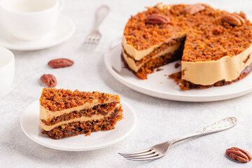 Vegan homemade carrot cake with pecans.