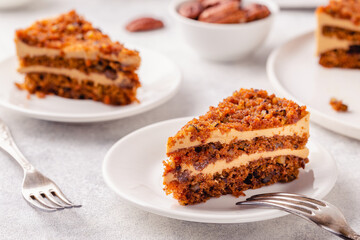 Vegan homemade carrot cake with pecans.