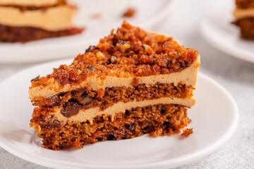 Vegan homemade carrot cake with pecans.