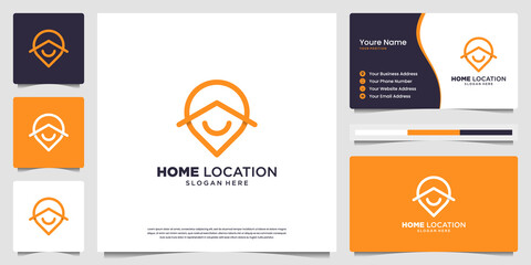 Minimalist elegant home location logo design with line art style and business card design