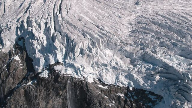 Aerial view of the Fellaria glacier in Chiesa in Valmalenco, Lombardy, Italy.