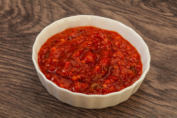 Tomato spicy sauce in the bowl