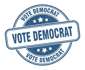 vote democrat stamp. vote democrat label. round grunge sign