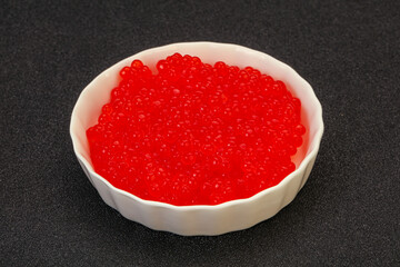 Red salmon caviar in the bowl