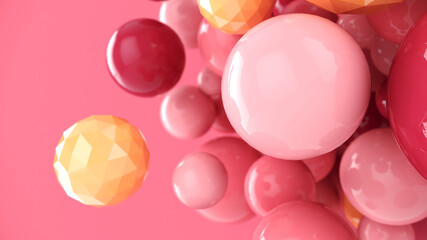 Abstract background with 3d spheres. Colorful design concept. Pastel pink bubbles. 3D illustration of balls. Banner or flyer background. Decoration elements for design