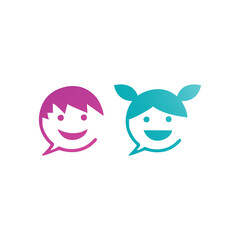 kids communication logo, head kids chat icon
