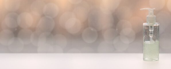 Hand sanitizer. Disinfecting liquid gel in a plastic bottle for daily use