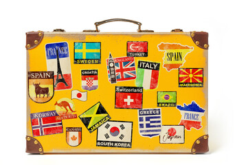 Country stickers on vintage luggage