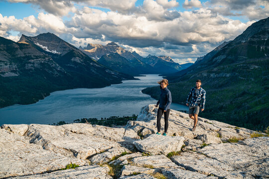 Couple Hiking on Bear's Hump Mountain in Waterton Lakes National Park