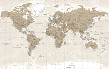 World Map - Vintage Retro Old Style -  Detailed Illustration