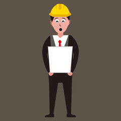 Architect holding drawing of new project with shocked expression vector illustration