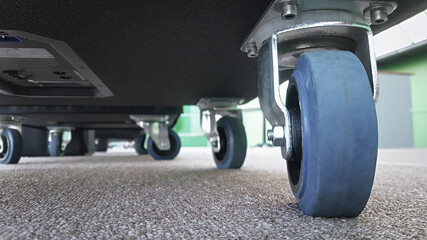 Close-up of cart wheels or trolley wheels, transporting heavy loads
