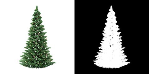 Fototapeta premium Christmas tree with silver and gold decorations. Clipping mask.