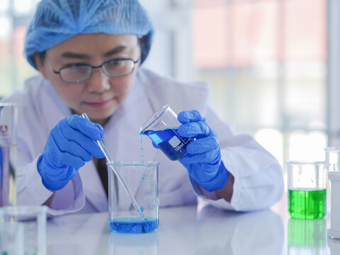 Female scientists working in laboratories