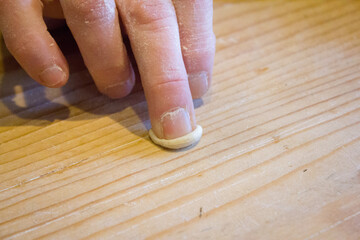 Homemade Southern Italian typical pasta "orecchiette" o "strascinati".