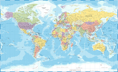 World Map Vintage Political -  Detailed Illustration