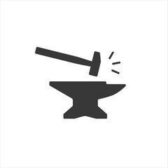 Anvil with hammer icon. Vector illustration flat