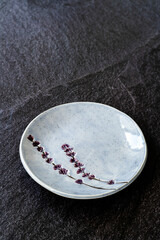 Handmade Ceramic Plates and Trays. Handcrafted with Traditional Ottoman Pattern on Dark Surface and Backround / Handicraft.