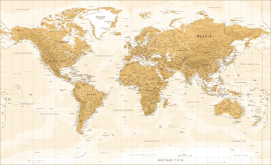 World Map - Vintage Physical Topographic -  Detailed Illustration