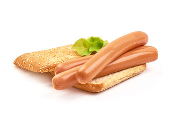 Fresh boiled sausages, isolated on white background