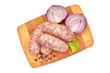 Raw pork Sausages, isolated on white background