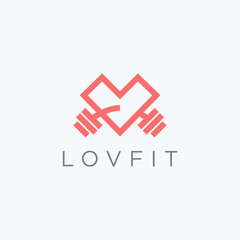  Heart dumbbell vector logo design. Love sport fitness 