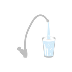 Water tap with glass of clean water vector illustration flat design isolated on white background